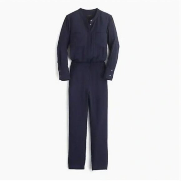 J. Crew Pants - J. Crew Navy Blue Drapey Oxford Jumpsuit - women's size 0 NWOT
